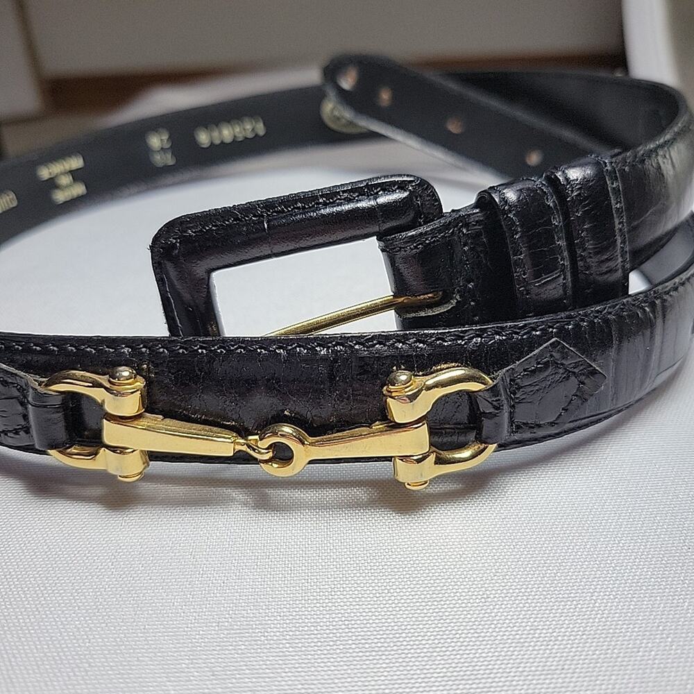 Cyrillus Black Leather Belt with Gold Horsebit Accent